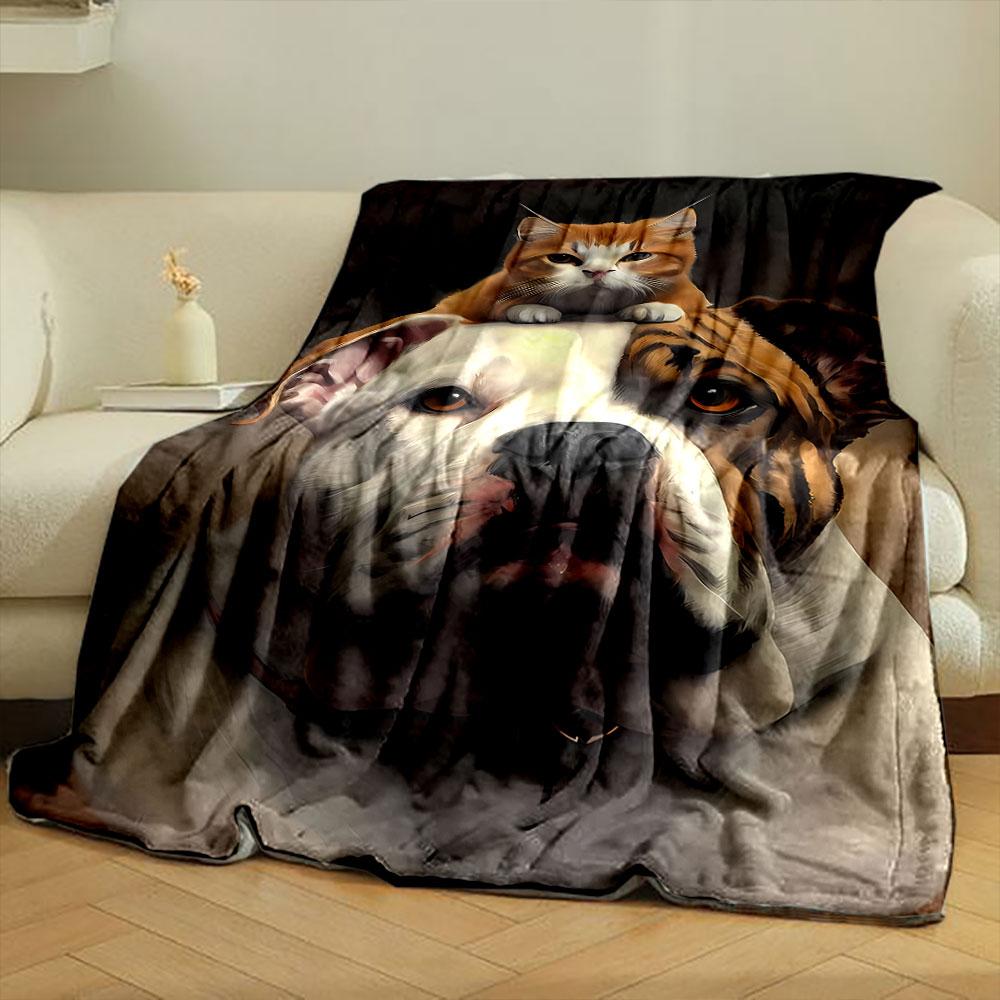 Bulldog Cat Blanket bedroom Blanket for Livingroom Couch lunch break Soft throw for Friend's festival Gift