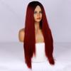 MERISIHAIR Женский модный длинный прямой парик красного вина с омбре без челки, кружевной передний парик, прямой парик из синтетического волокна для женщин