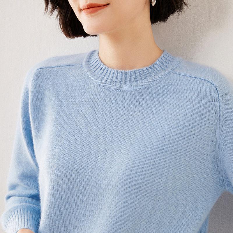 Women's Classic Cashmere Saddle Shoulder Knit Sweater - Autumn/Winter Versatile Round Neck