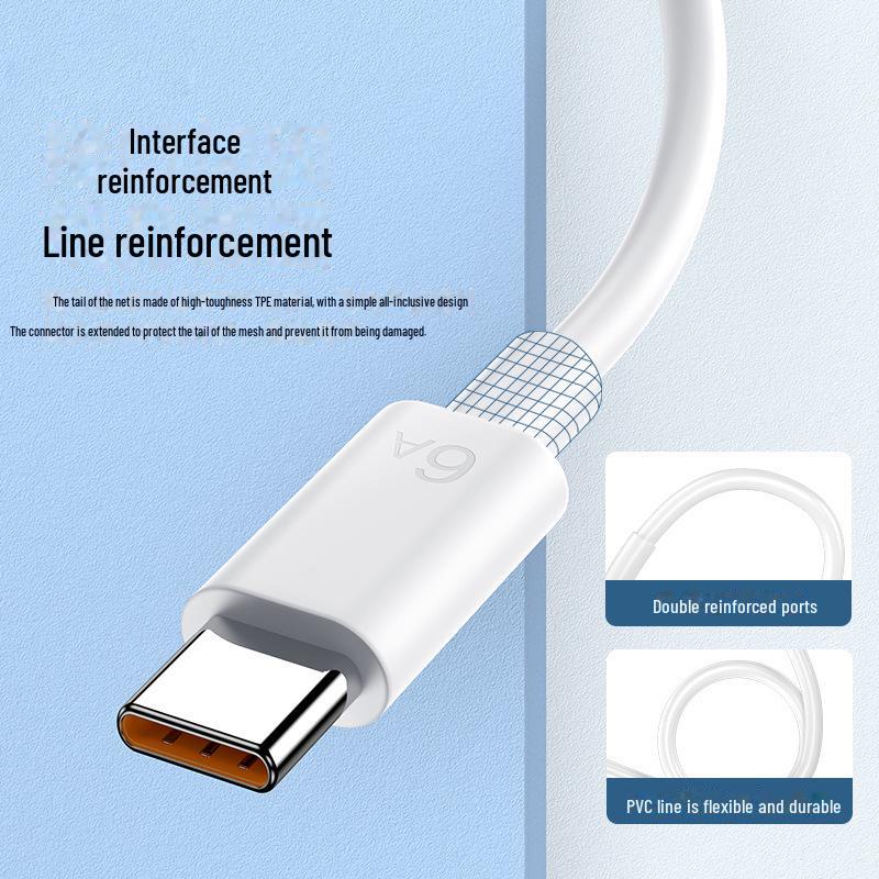 Кабель для передачи данных Type-C с одной головкой, 6 А, для Huawei, полностью совместимый, сверхбыстрая зарядка, усиленная оранжевая головка. Отличный вариант подарка!