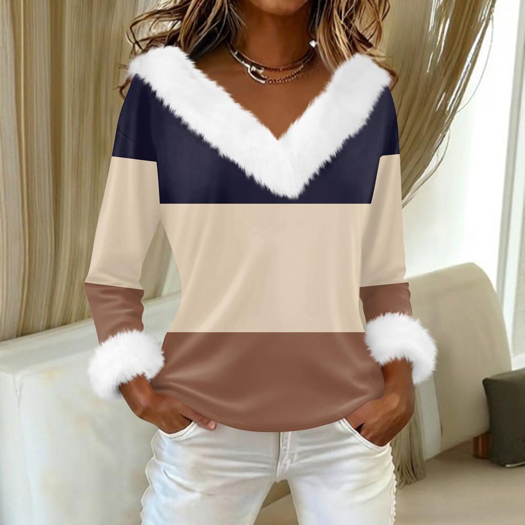 Women's T Shirt Tee Print Shirt Long Sleeve Party Fleece Collar V Neck Top