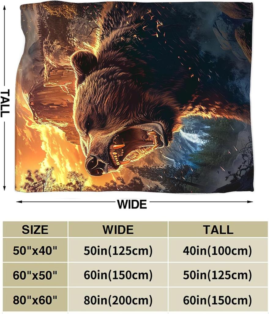 Bear Throw Blanket - Animal Gifts and Decor for Girls, Women, Boys, Men - Soft Warm Cozy Fleece for Couch, Sofa, Bed