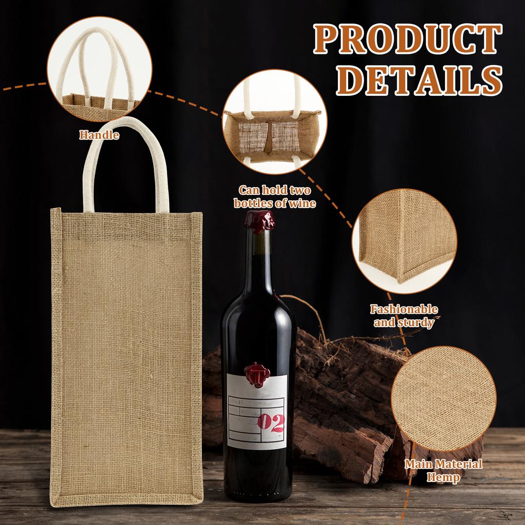 4 шт. джутовые сумки-тоут для вина, многоразовые мешковинные сумки-тоут с ручками, упаковочные пакеты для шампанского для свадеб, вечеринок, путешествий, хранения