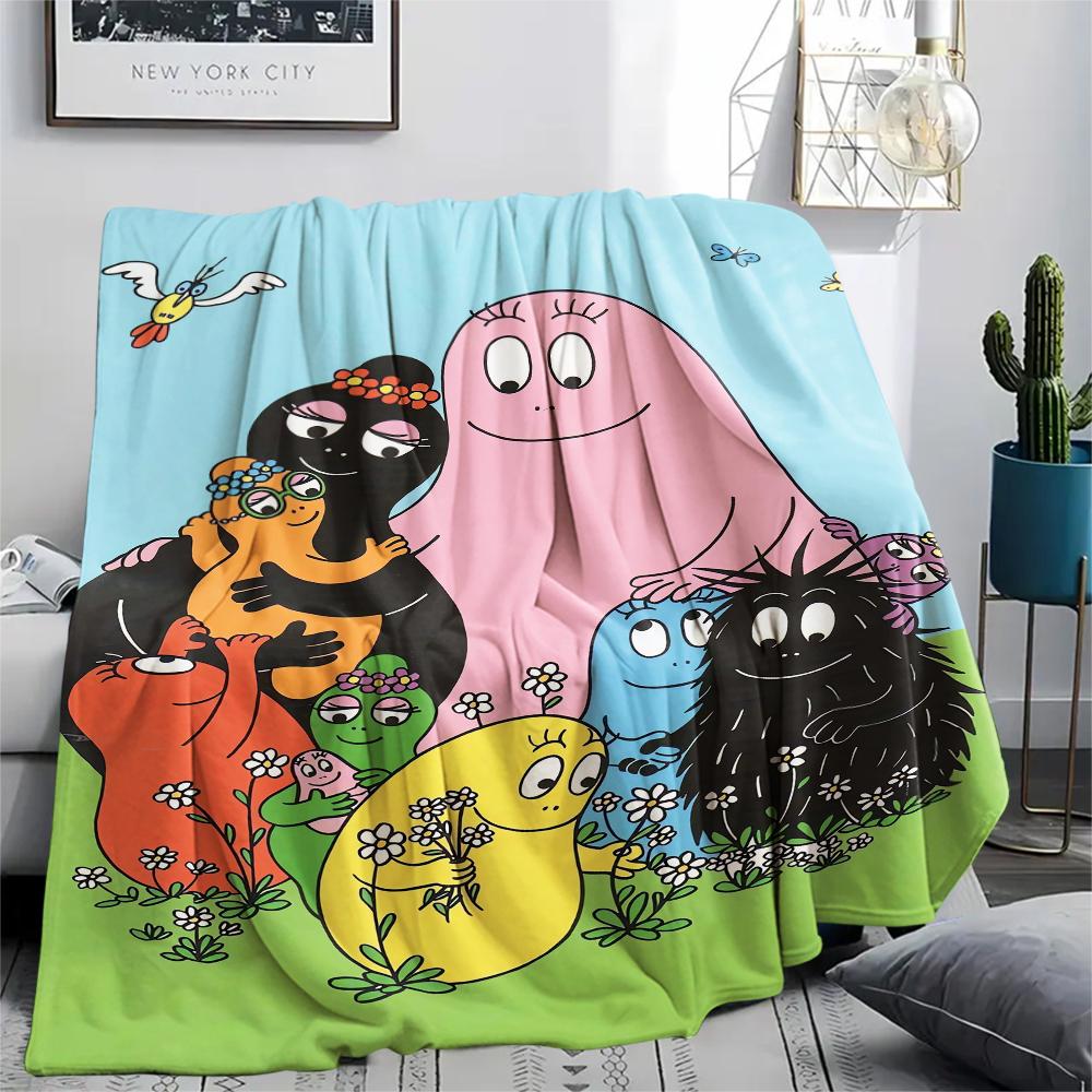 1Pc The Barbapapa family Print Flannel Blanket, High quality Comfortable for All Seasons, Home Decor, Warmth and Comfort, Perfect for Christmas Gifts