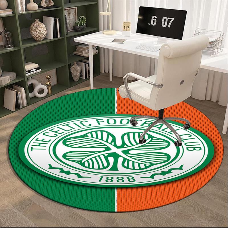 1PC round rug Cel-tic Football Club Crest Printed Round Area Rug ,Rug For Home Office, Round Chair Rug, Decorative Carpet Fan gifts Christmas gift