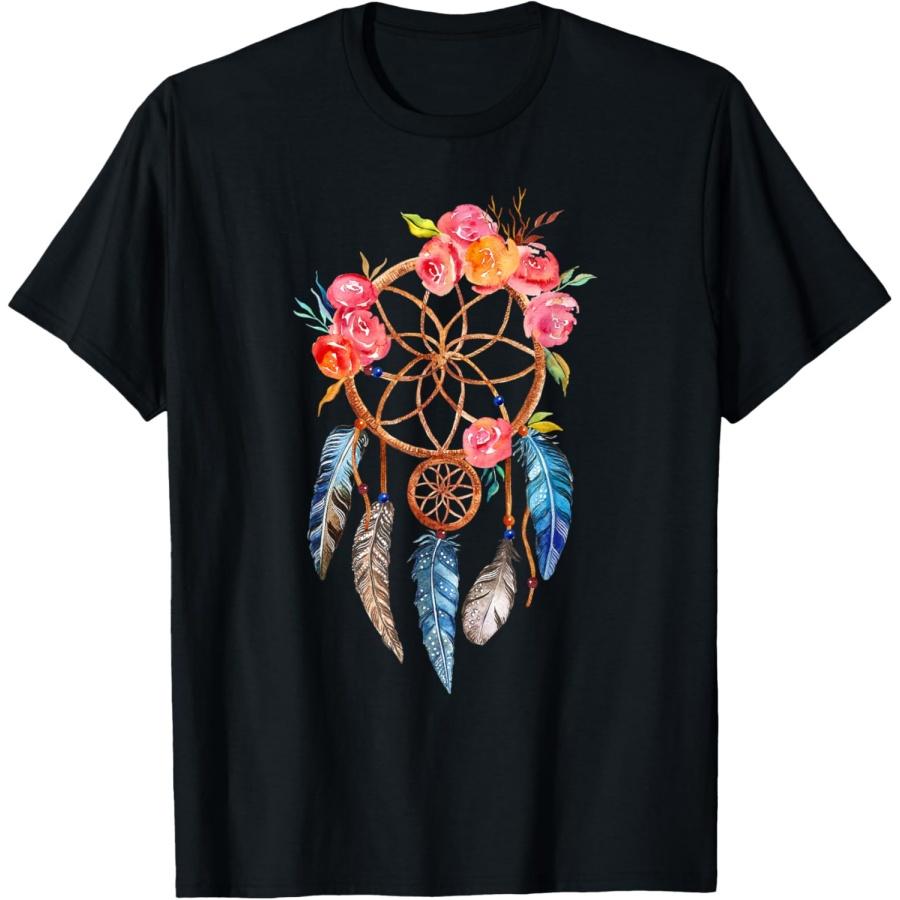 Красивая футболка в стиле Boho Chic с мистическим розовым пером, ловец снов