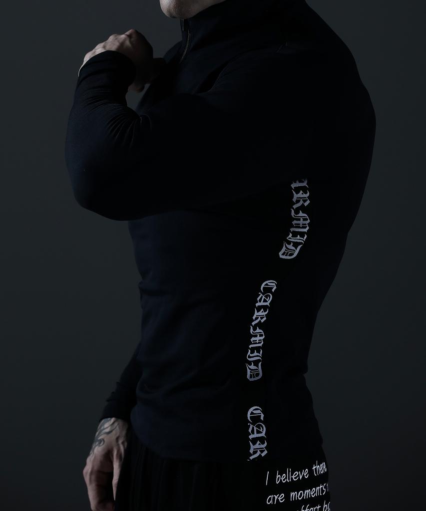 CARMID Compression Noble Banding Lettering Half-Zip Long Sleeve [Black]