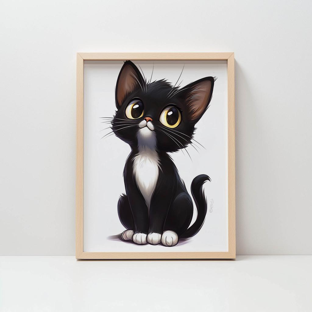 Plakat Kocurek W Bieli Plakat Kocurek W Bieli, 40X50 Cm, Rama Aluminiowa Czarna, Papier Matowy 230 Gsm