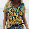 Fashion V-neck Women T-Shirt 3D Peacock Feather Graphic Short Sleeve Tees Oversized Y2k Tops Summer Street Casual Female T Shirt