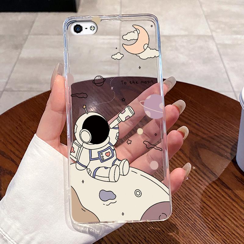 Чехол для iPhone 5 5s 4 4s Чехол Эстетичный Модный Милый Кот Астронавт Мягкий Силикон Задняя Крышка iP5 iP 4 Прозрачный Чехол для Телефона