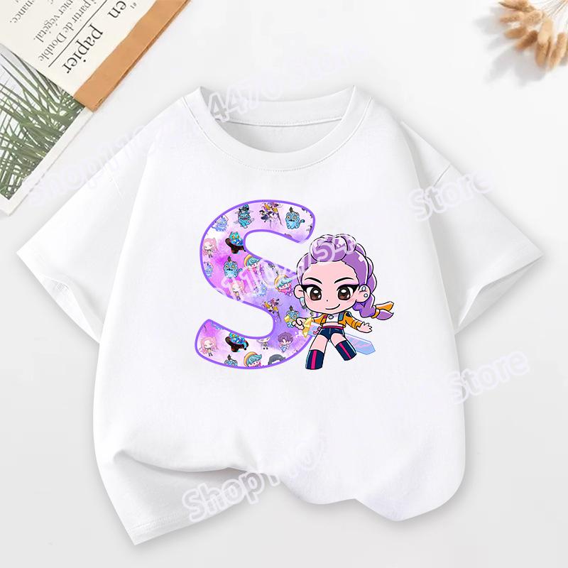 K-pop Охотники на демонов Детская футболка с коротким рукавом Мультяшный принт Руми Мира Зои от A до Z Хлопковые топы Каваи Летние повседневные футболки Детские подарки