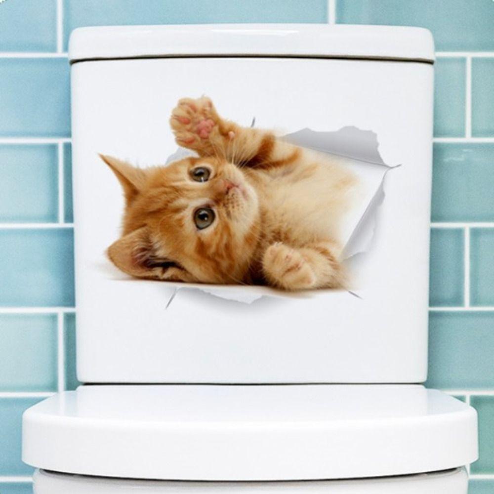 DIY Cat Wall Decal 3D Toilet Seat Decal Creative Cat Toilet Sticker Wall Decor