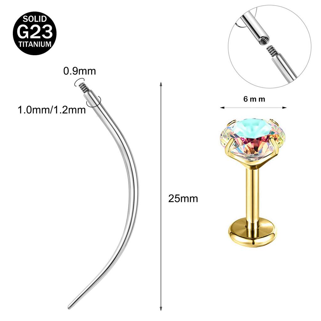 ZS 2Pcs/lot 16G/18G Crystal Lip Labret Piercing G23 Titanium Lip Studs Cartilage Earring Guiding Needle Daith Helix Piecings