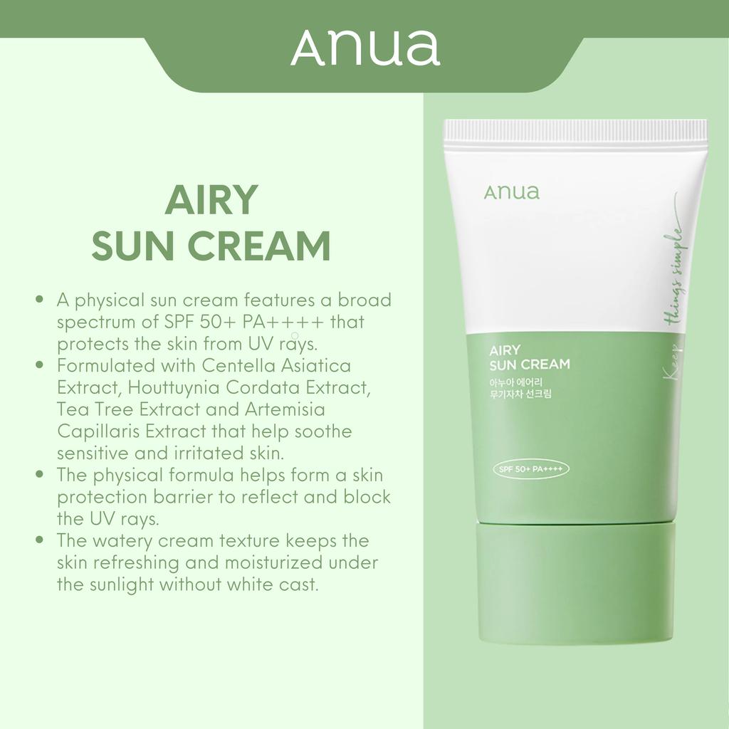 Anua Airy Sun Cream SPF 50+ PA++++50ml AUTHENTIC STORE