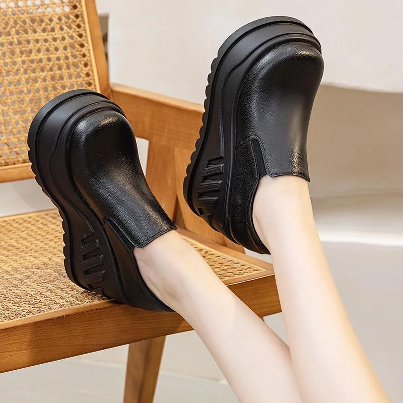 Fashion 10CM High Platform Wedge Sneakers NEW 2025 Genuine Leather Chunky Shoes for Women Summer Breathable White Shoes Walking Sneaker