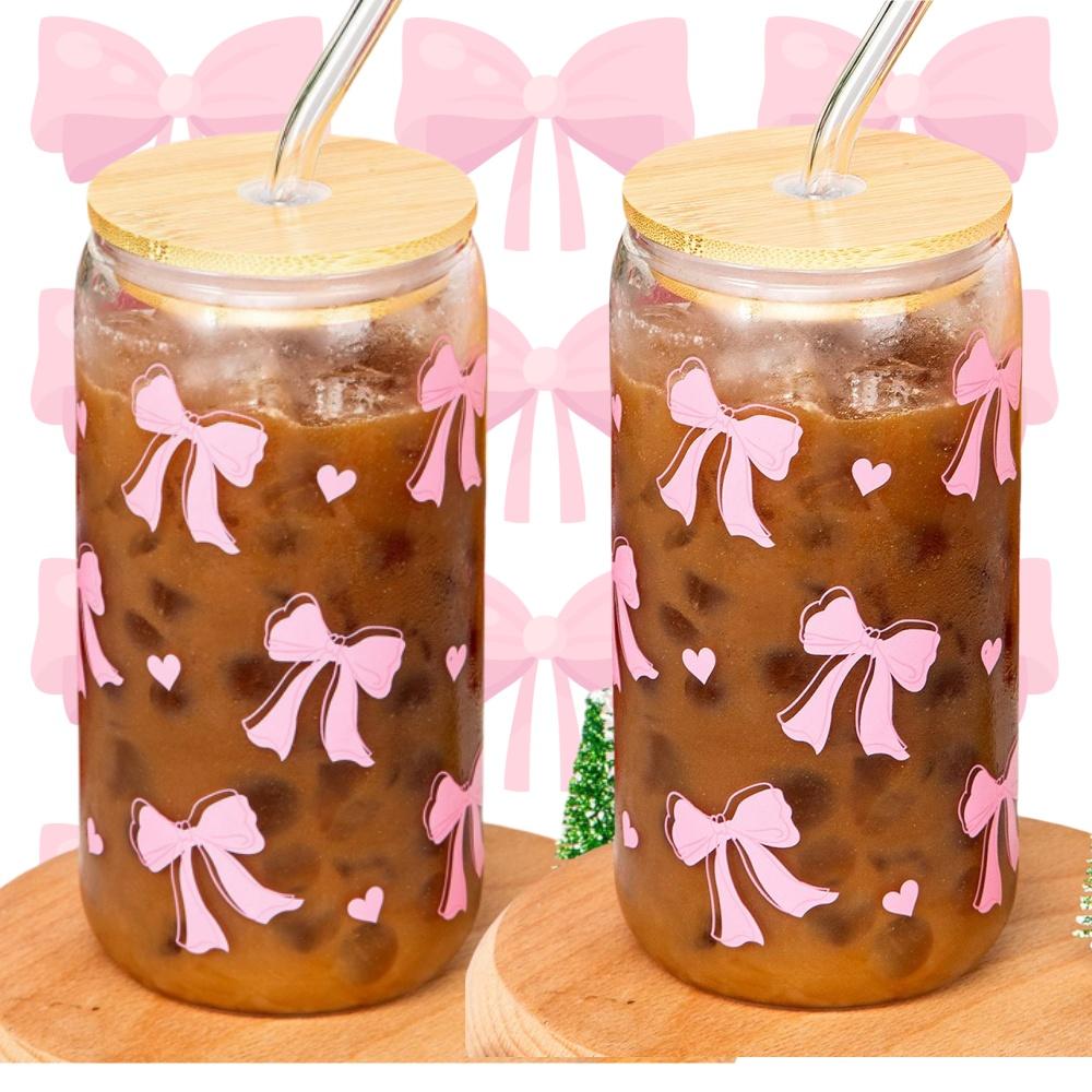 500 мл/16,9 унций Вишневый бант стеклянный стакан Мейсона в форме банки для воды с крышкой и трубочкой для холодного кофе сока питьевая чашка подарок