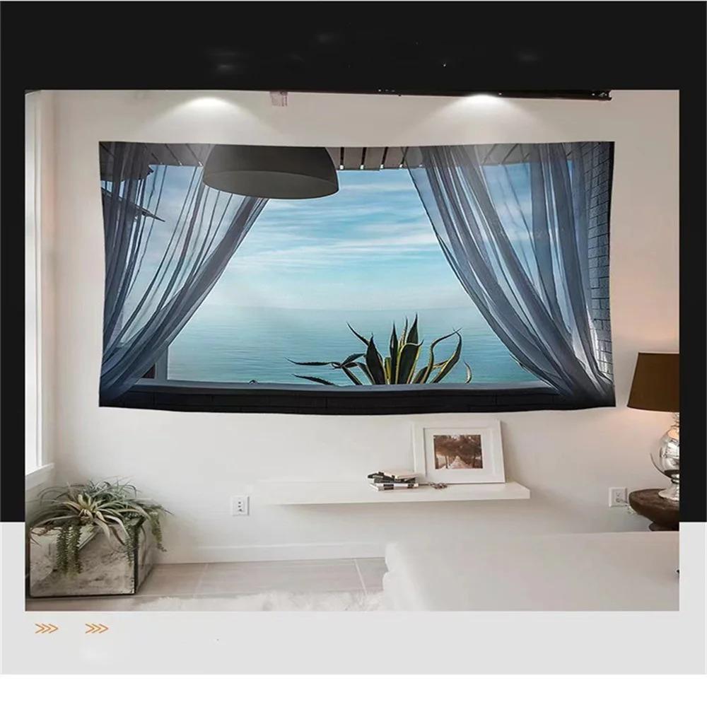 Fashion Home Decoration Tapestry Window Landscape Natural Ocean Pattern Bedroom Living Room Tapestry