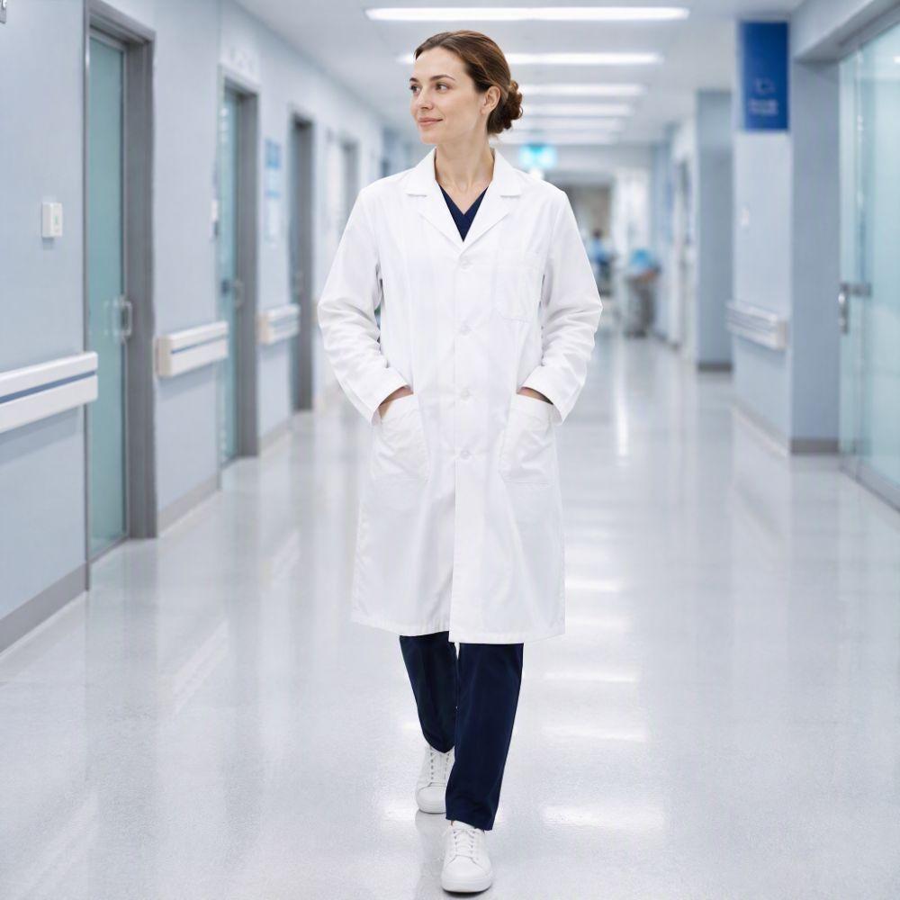Professional Nurse Doctor Work Uniform Cotton White Long Sleeve Lab Coat Women Men