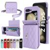 Fashion Leather Phone Case for Samsung Galaxy Z Flip 5 4 3 5G with Long Lanyard Wallet Card Slot Silicone Protect Cover