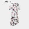 PORTS 2024 S/S White Blue Print A-line Midi Dress