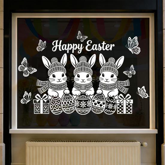 Glass Sticker Static Window Film Peel Stick No Glue Privacy Window Film Easter Bunny Egg Design Easy Remove Bubble-Free Decorative Window Film