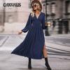 Spring and Autumn Women's Dress Multicolour Long Sleeve Solid Midi Dresses
