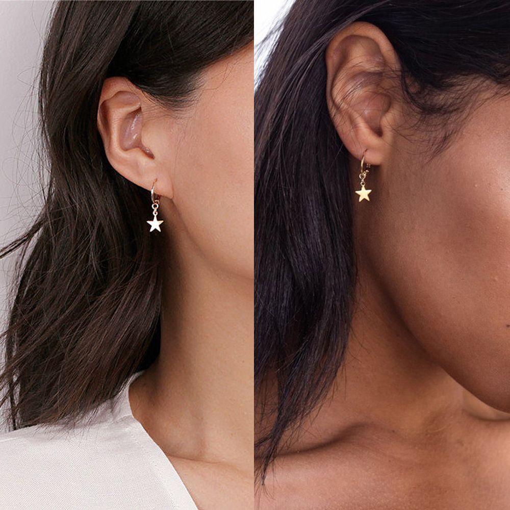 Gold Silver Color Tiny Moon Crescen Huggie Hoop Earring Ear-cuffs Ear Piercing Small Star Charms
