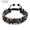 Bracelets Tiger Eye Black Gall Stone And Obsidian Hand -Beaded String Weave Double -Layer