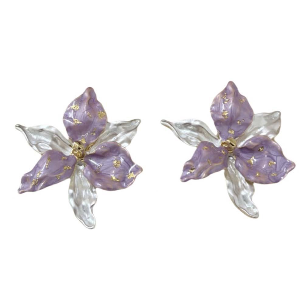 1 pair Luxury Enamel Iris Earrings Zinc Zinc Alloy Metal Flower Ear Studs Golden and Silver Earrings Banquet