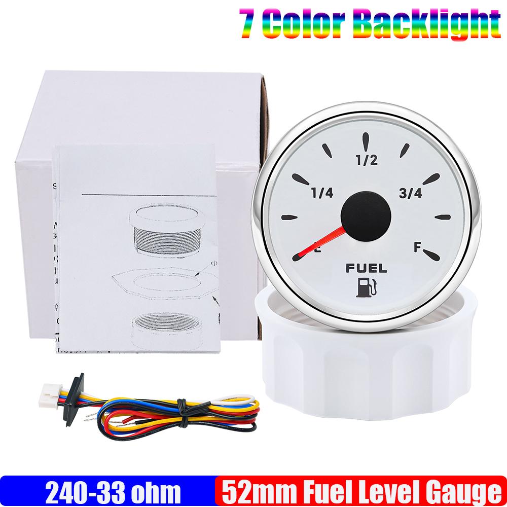 Waterproof 7 Color Backlight 52mm Fuel Level Gauge 240-33ohm Fuel Level Sensor 100~550mm for Car Marina Boat Yacht 12V24V Custom