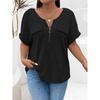 Spring Summer New Solid Color Women's Top Zip Short Sleeve Faux Pocket Pullover T-shirt Loose