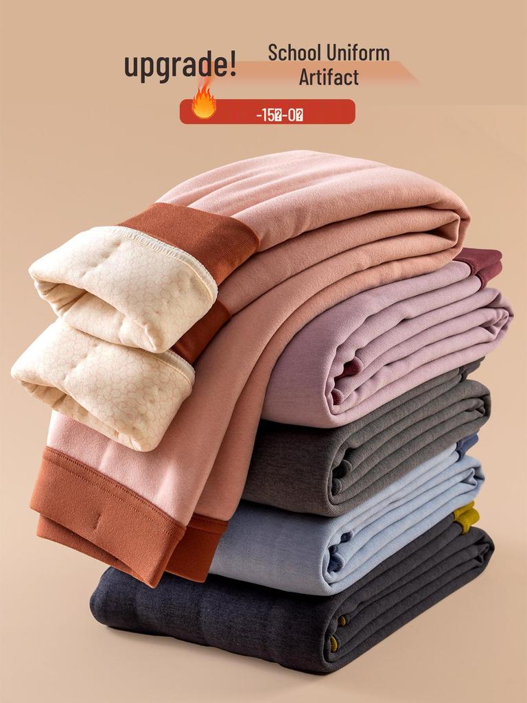 Children's Thickened Velvet School Uniform Pants: Double-Sided Fleece Autumn/Winter Leggings