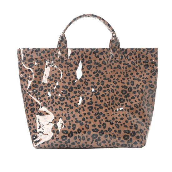 Glossy Striped Tote Bag PVC Handbag Stylish Waterproof Large Capacity Checkered Leopard Print