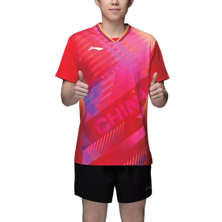 Футболка с короткими рукавами и принтом логотипа серии настольного тенниса Li Ning, унисекс, цвет вишневый-красный AAYU037-3