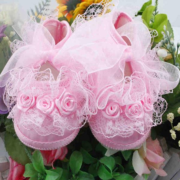 Милые кружевные туфли для маленьких девочек 3–12 месяцев с цветком розы для малышей, малышей, малышей