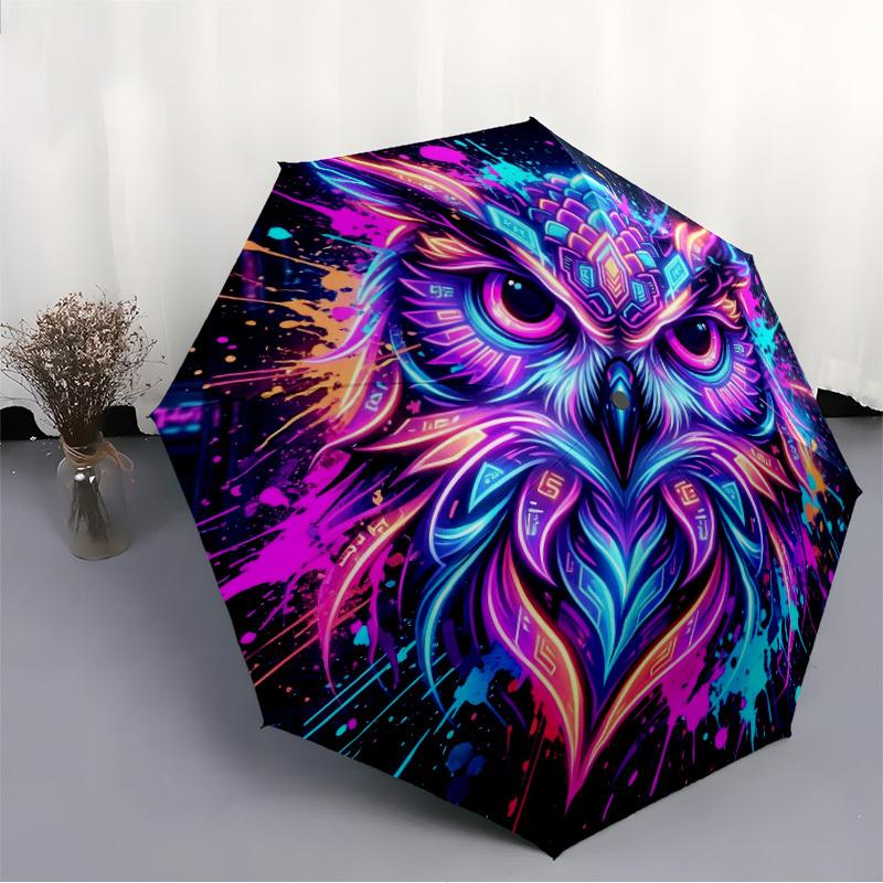 1pc Neon Owl Umbrella Portable Folding Umbrella Durable Iron Frame, Suitable for All Seasons Home Travel Outdoor yy260319023