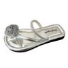 Flat-bottomed Cool Slippers for Women's Summer Wear, New Rhinestone Soft Bottom Non-slip Toe Beach One-word Drag