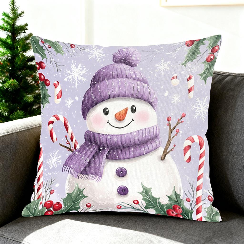 New Christmas Square Linen Decorative Pillowcase Santa Claus Snowman Double-sided Printed Pillowcase