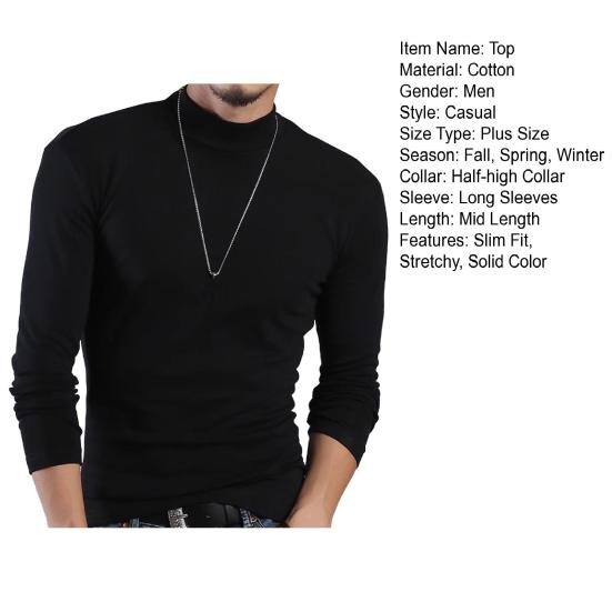 Spring Autumn Men Fitness Top Slim Fit Half-high Collar Stretchy Long Sleeves Solid
