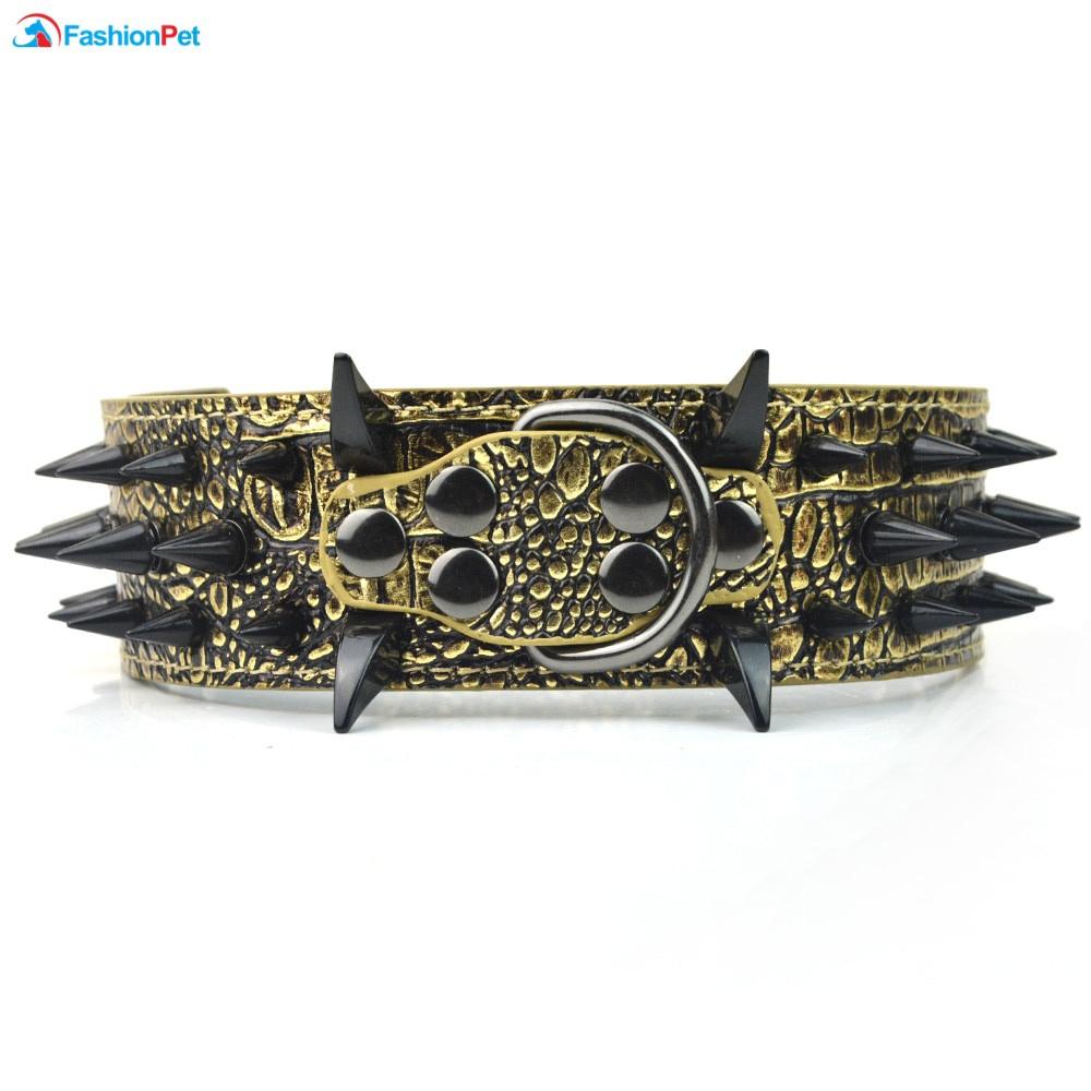 Высококачественный ошейник для больших собак из искусственной кожи с черными острыми шипами и шипами для больших собак Pitbull Mastiff