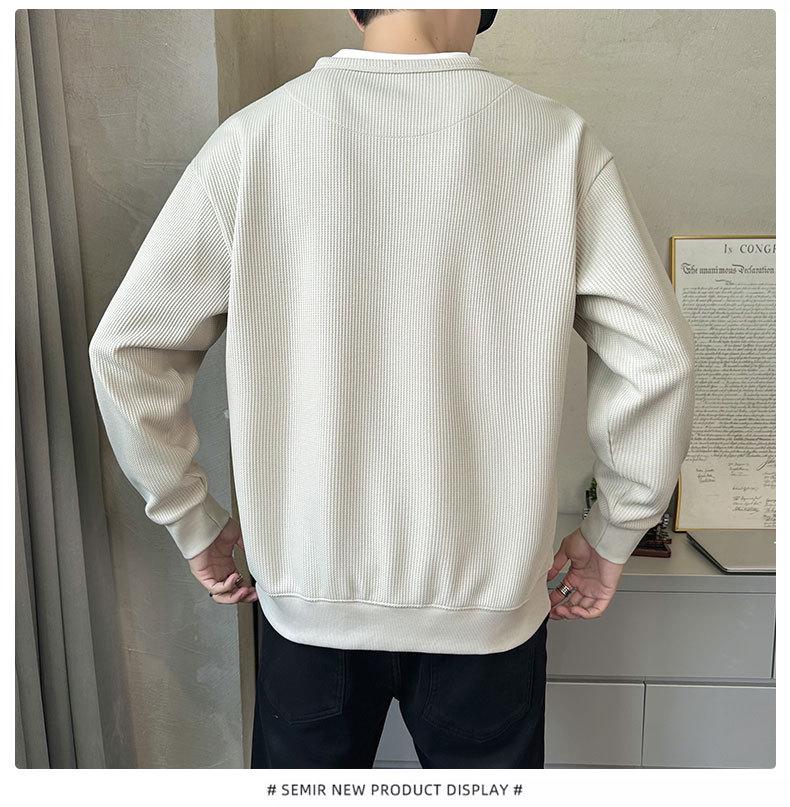 Men's Two-Piece Look Heavyweight Long Sleeve Hoodie 2025 Spring/Autumn Round Neck Base Shirt
