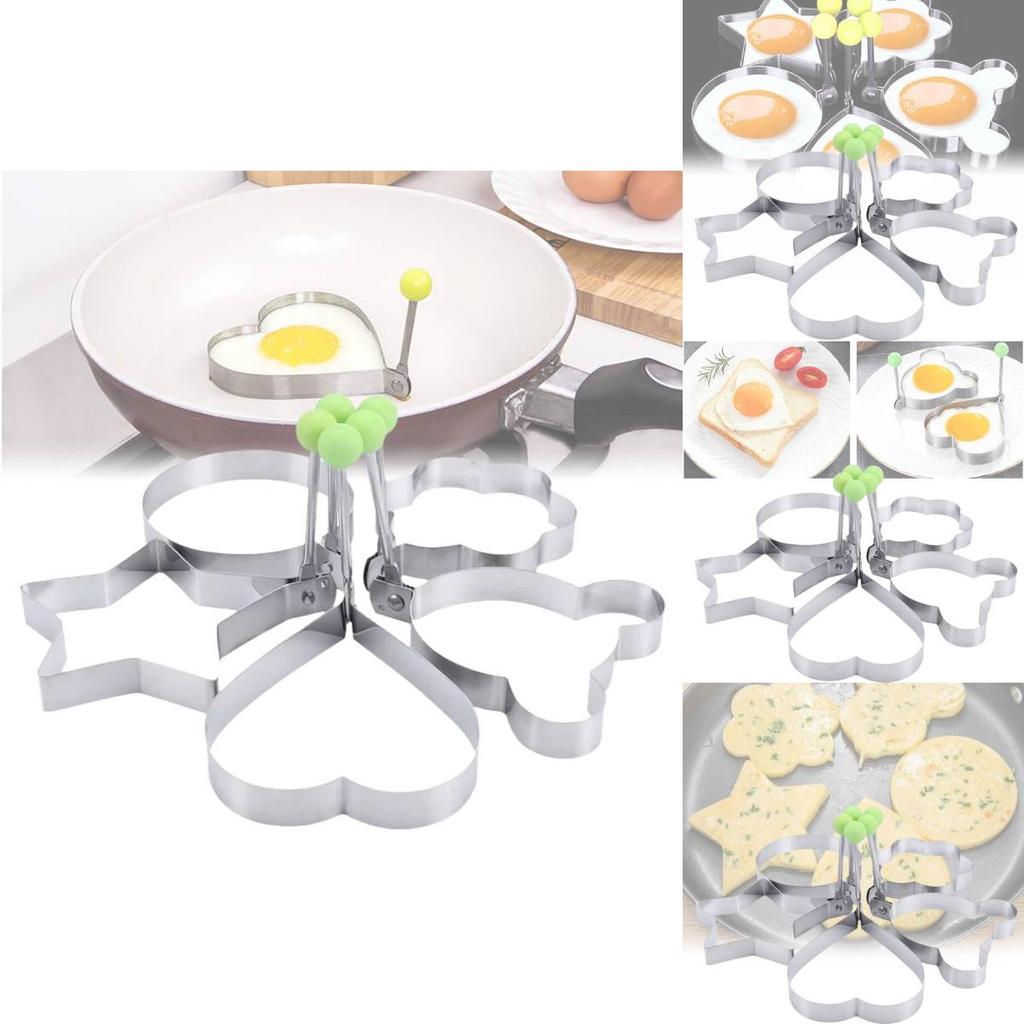 Durable Stainless Steel Egg Mold Set With Heart Star Shapes For Perfect Fried Eggs And Rice Cakes