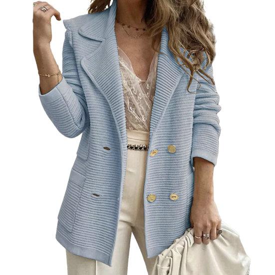 Women Fall Winter Coat Double-breasted Solid Color Thick Soft Warm Turn-down Collar Cardigan Buttons Pockets Mid Length OL Commute Style Lady Jacket