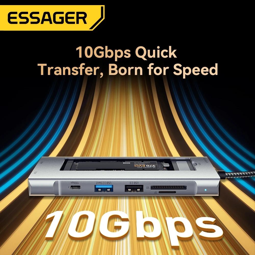 Essager USB-концентратор 8-в-1 с функцией хранения диска USB Type-c к HDMI-совместимой док-станции для ноутбука Macbook Pro Air M1 M2