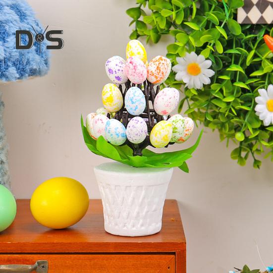 Easter Egg Ornament Easter Egg Bonsai Tree Low Maintenance Artificial Eggs Plants Desktop Easter Decoration Multicolor Potted Easter Ornament