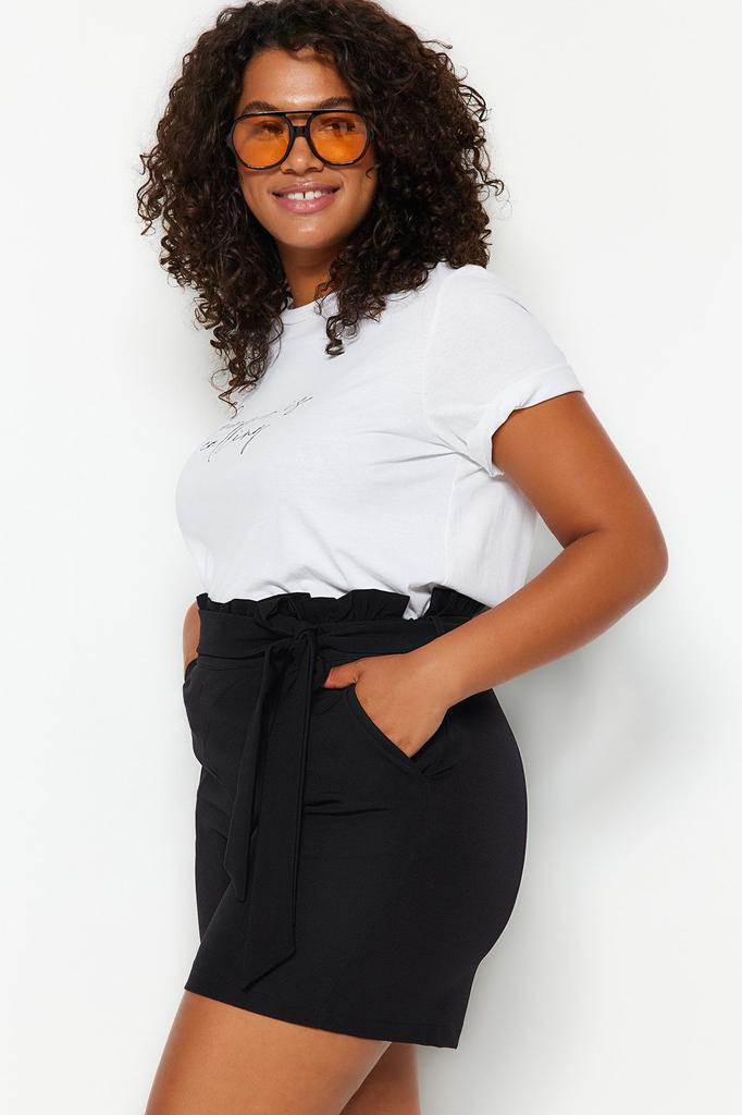 Женские черные тканые шорты размера «морковь» Finike больших размеров и бермуды