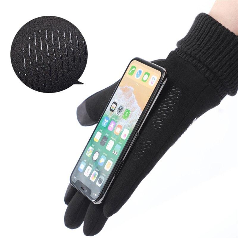 Зимние мужские перчатки, уличные теплые перчатки с сенсорным экраном для езды на мотоцикле, мужские замшевые ветрозащитные перчатки с полным пальцем