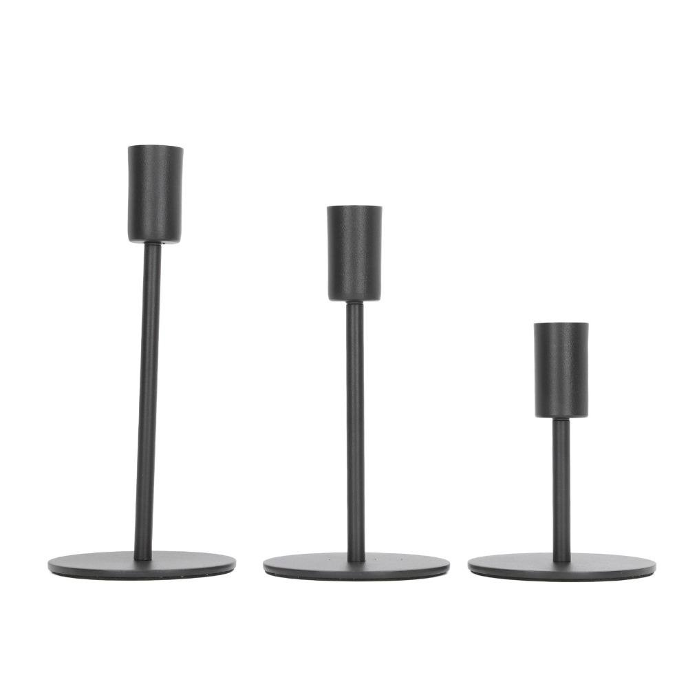 3pcs 3 Heights Metal Taper Candle Holders Black Round Base Candle Holders Dining Table