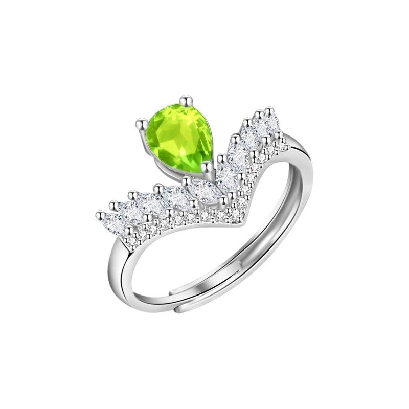 S925 sterling silver ring, drop-shaped natural topaz peridot light luxury niche temperament versatile crystal stone women's ring