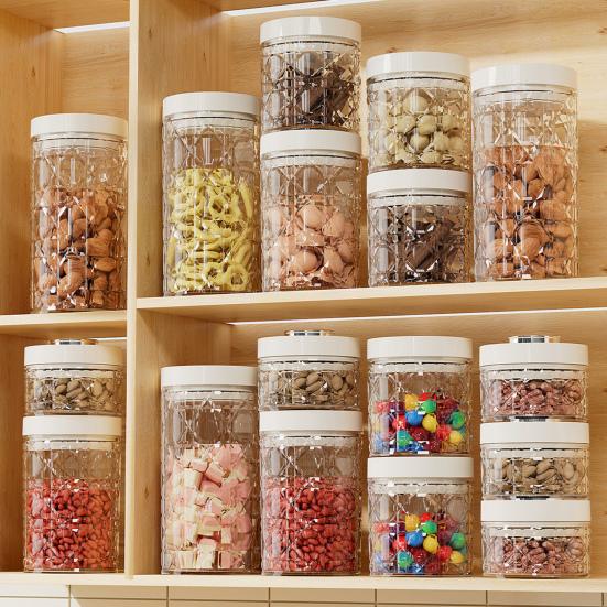 Vintage Airtight Storage Jar Clear Plastic Food Container with Pop Lid Stackable One Button Opening Kitchen Storage Organizer for Cereal